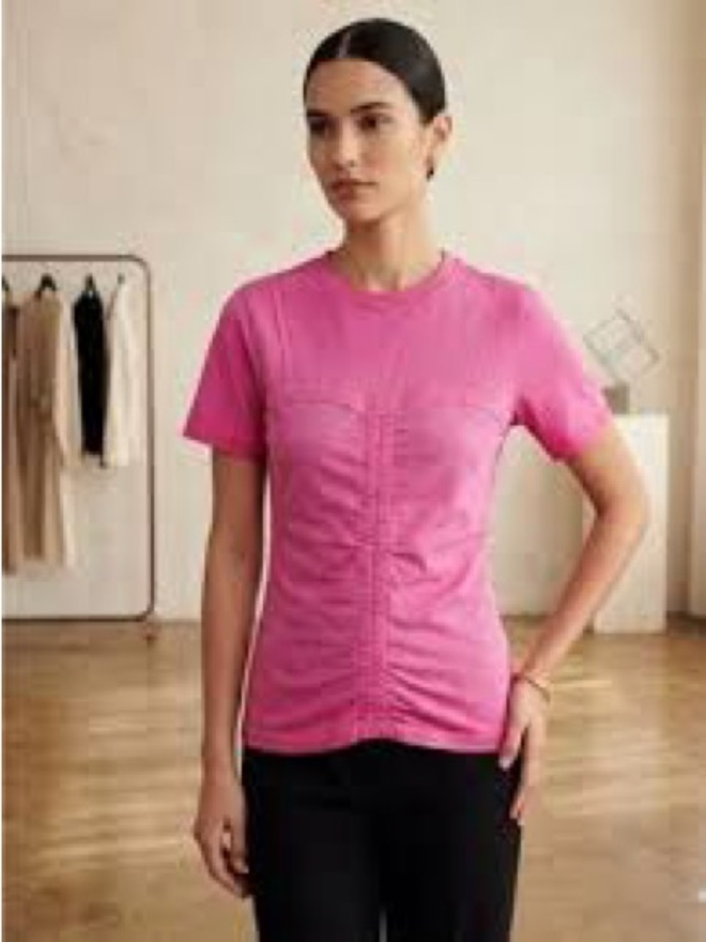 Sandro Pink Short-Sleeve Ruched Front Tee